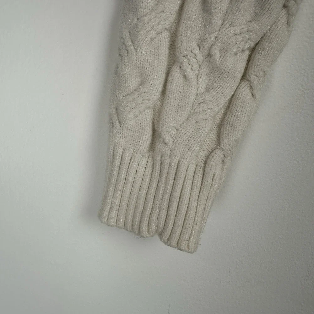 Cyrus Sweater‎ Size XL Cream Cropped Cable Knit Cozy Minimalist Fisherman